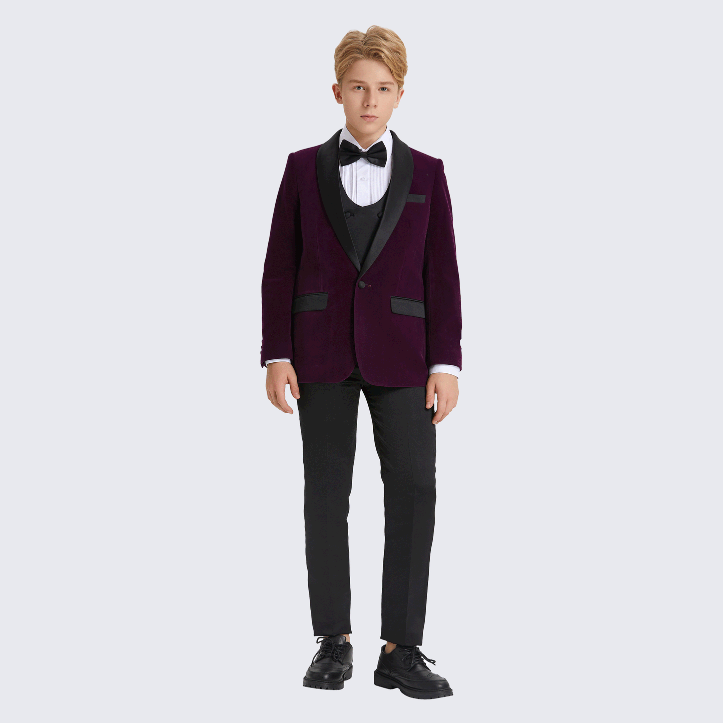 Boy's Purple Tuxedo Velvet 5-Piece Set for Kids Teen Children - Wedding
