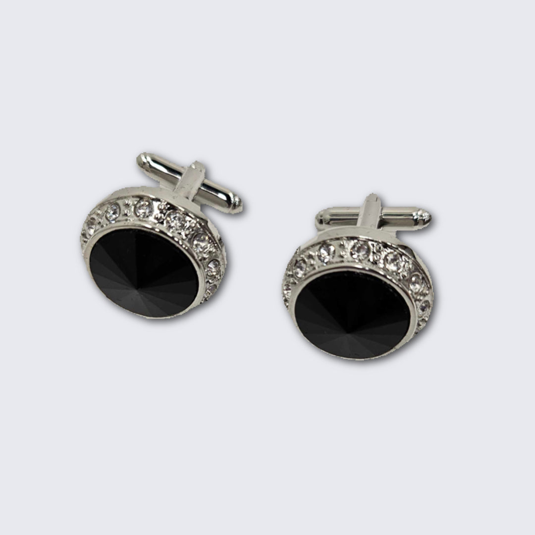 Jet Black Faceted Crystal Silver Formal Set