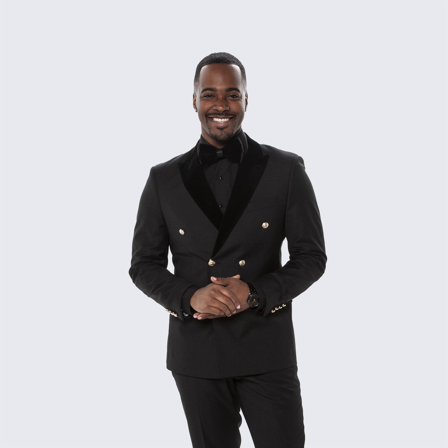 Black Double Breasted Tuxedo with Velvet Peak Lapel - Wedding - Prom
