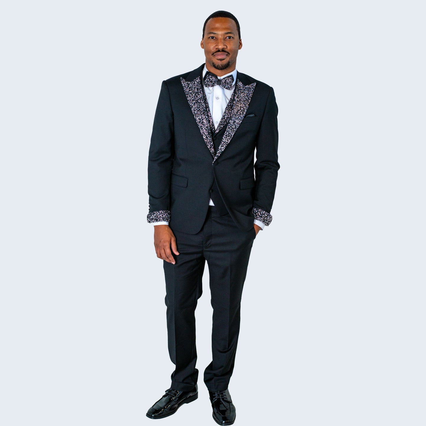 Black Tuxedo Stone Peak Lapel Four Piece Set - Wedding - Prom