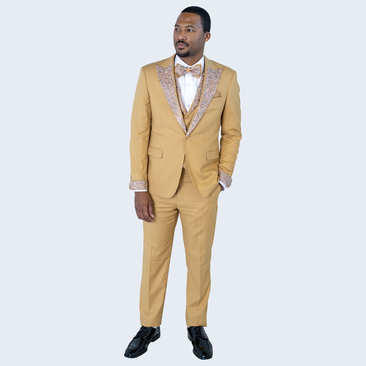 Champagne Tuxedo Stone Peak Lapel Four Piece Set - Wedding - Prom