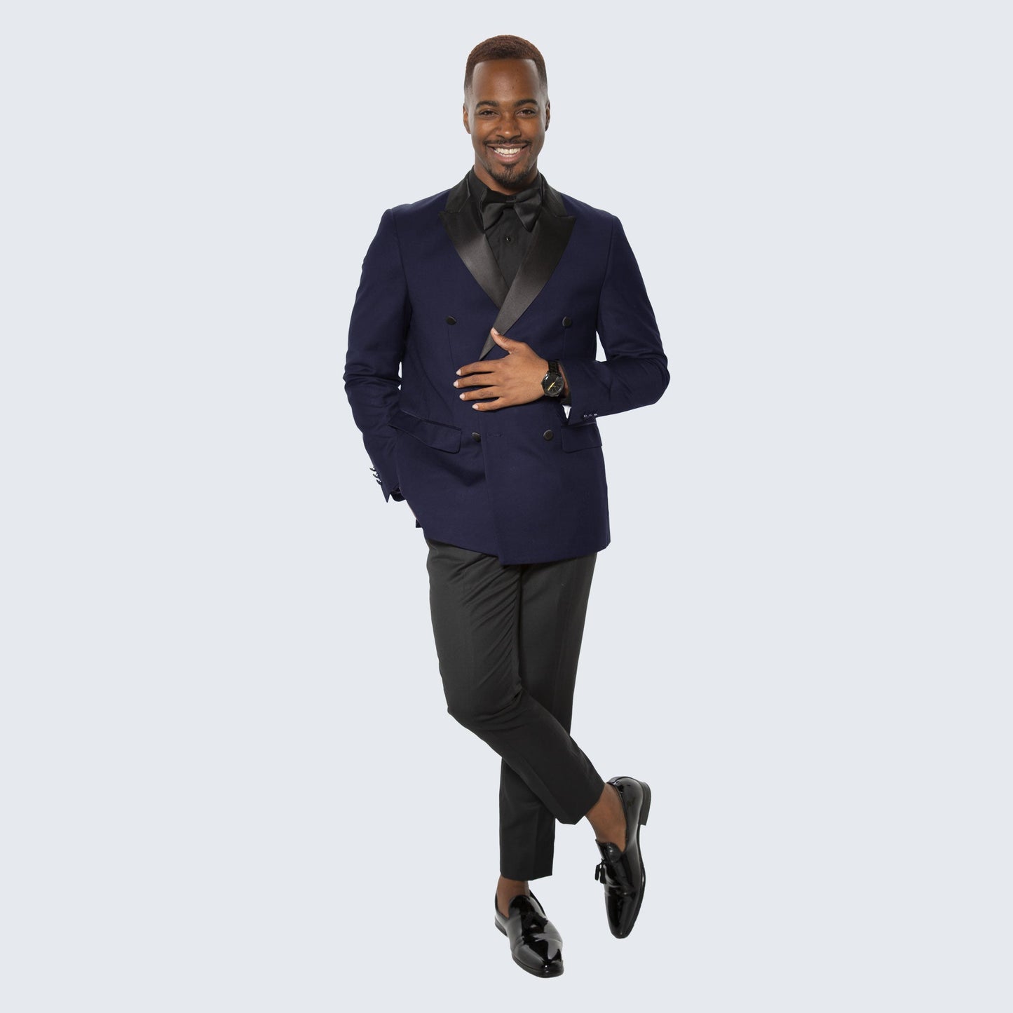 Navy Double Breasted Slim Fit Tuxedo Peak Lapel - Wedding - Prom