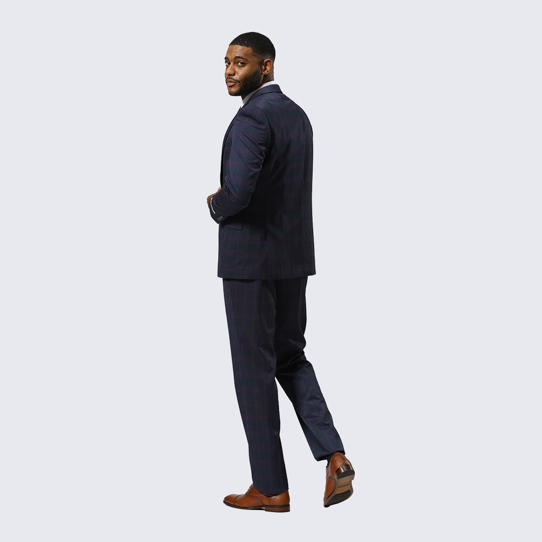 Navy Glen Check Three-Piece Suit with Peak Lapel – Wedding & Prom
