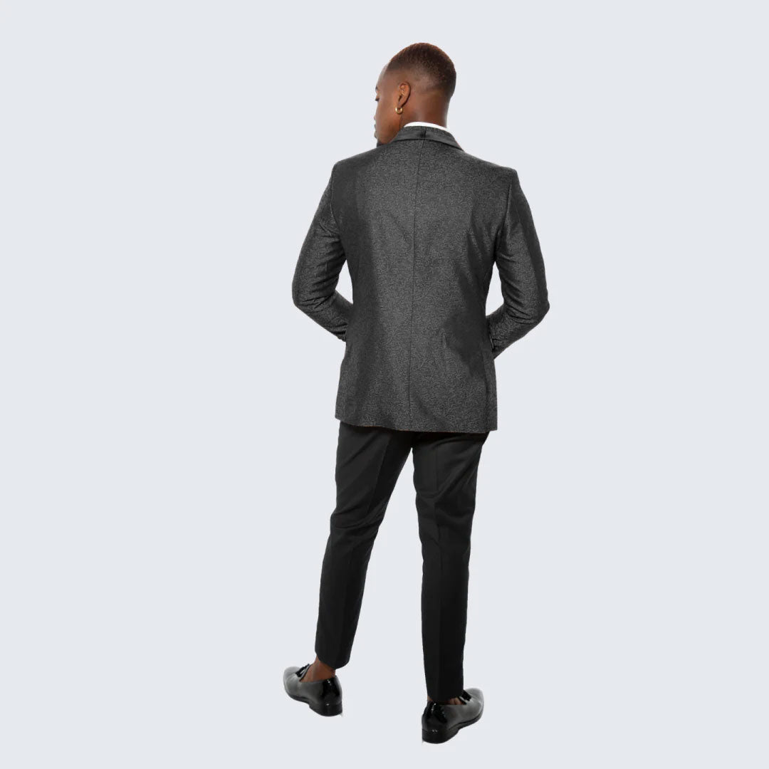 Black Paisley Tuxedo Jacket with Satin-Framed Shawl Lapel – Wedding & Prom