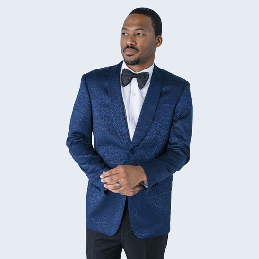 Men's Blue Paisley Jacket with Shawl Lapel Slim Fit - Wedding - Prom