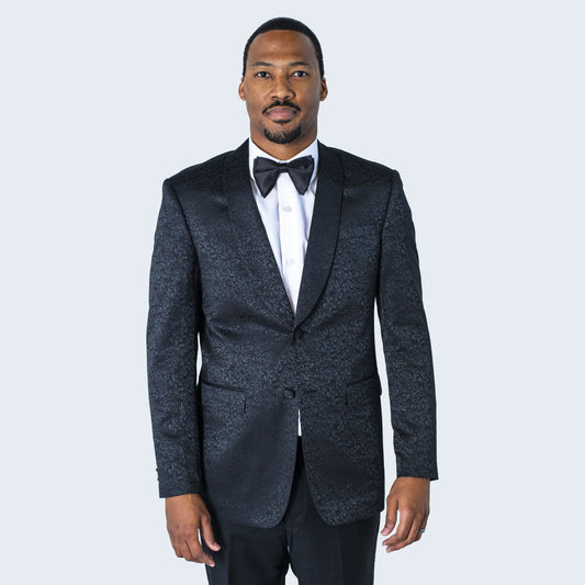 Men's Black Paisley Jacket with Shawl Lapel Slim Fit - Wedding - Prom