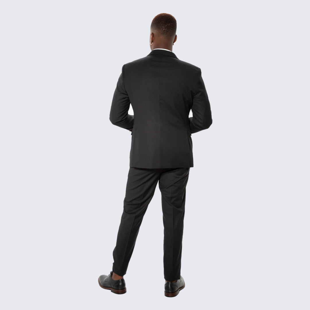 Black Skinny Fit Suit Three Piece Set with Double Breasted Vest - Wedding - Prom