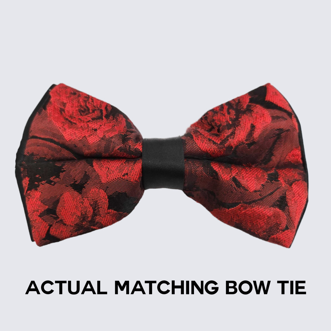 [DISCOUNTED] Red Tuxedo with Floral Design Four Piece Set - Limited Sizes