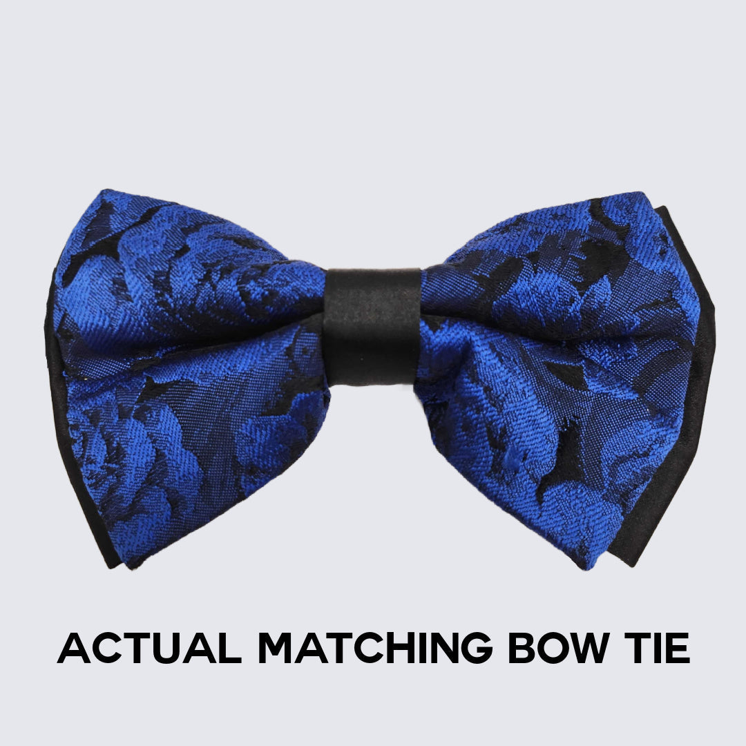 [DISCOUNTED] Royal Blue Tuxedo with Floral Design Four Piece Set - Limited Sizes