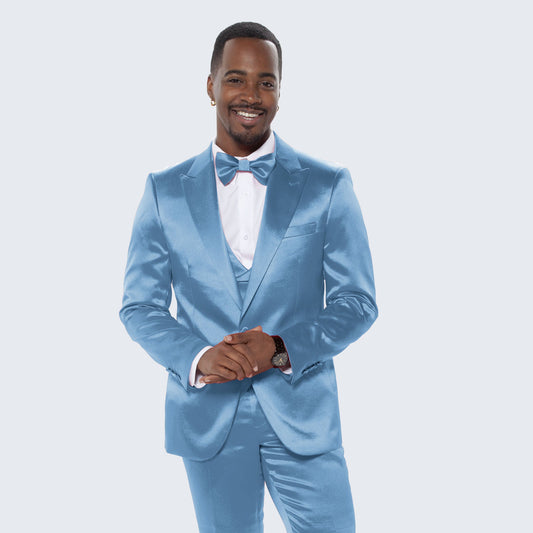 Light Blue Satin Tuxedo Four Piece Set - Wedding - Prom