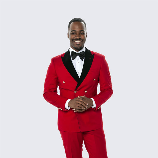 [DISCOUNTED] Red Double Breasted Tuxedo with Velvet Peak Lapel - Limited Sizes