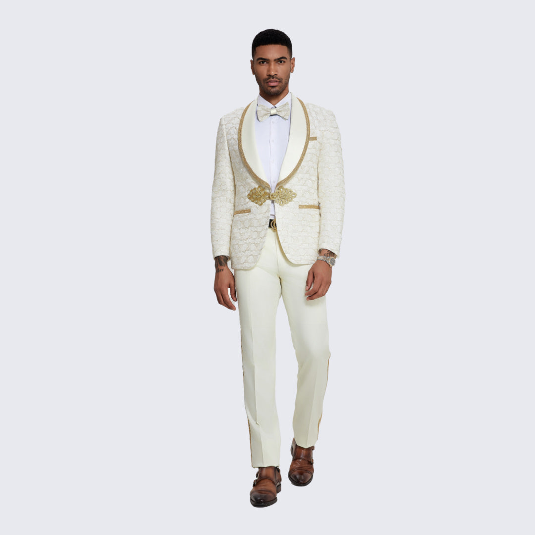 Ivory Tuxedo with Gold Textured Swirl Pattern  - Wedding - Prom
