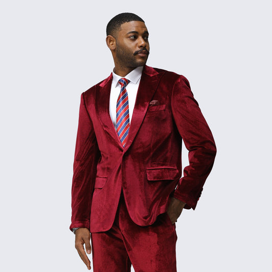Burgundy Velvet Tuxedo Two Piece Set  - Wedding - Prom