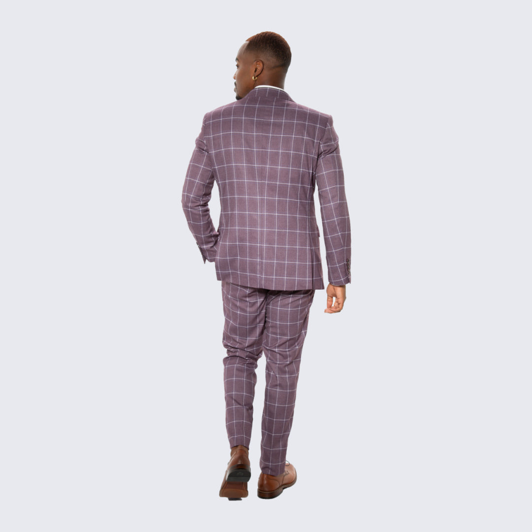 Lilac Windowpane 3-Piece Suit with Peak Lapel – Wedding & Prom