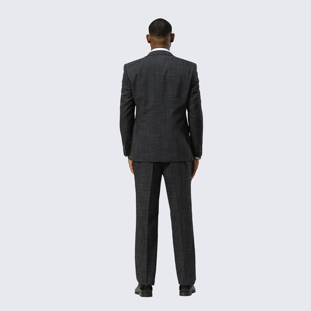Charcoal Canvas-Print Three-Piece Suit with Peak Lapel – Wedding & Prom