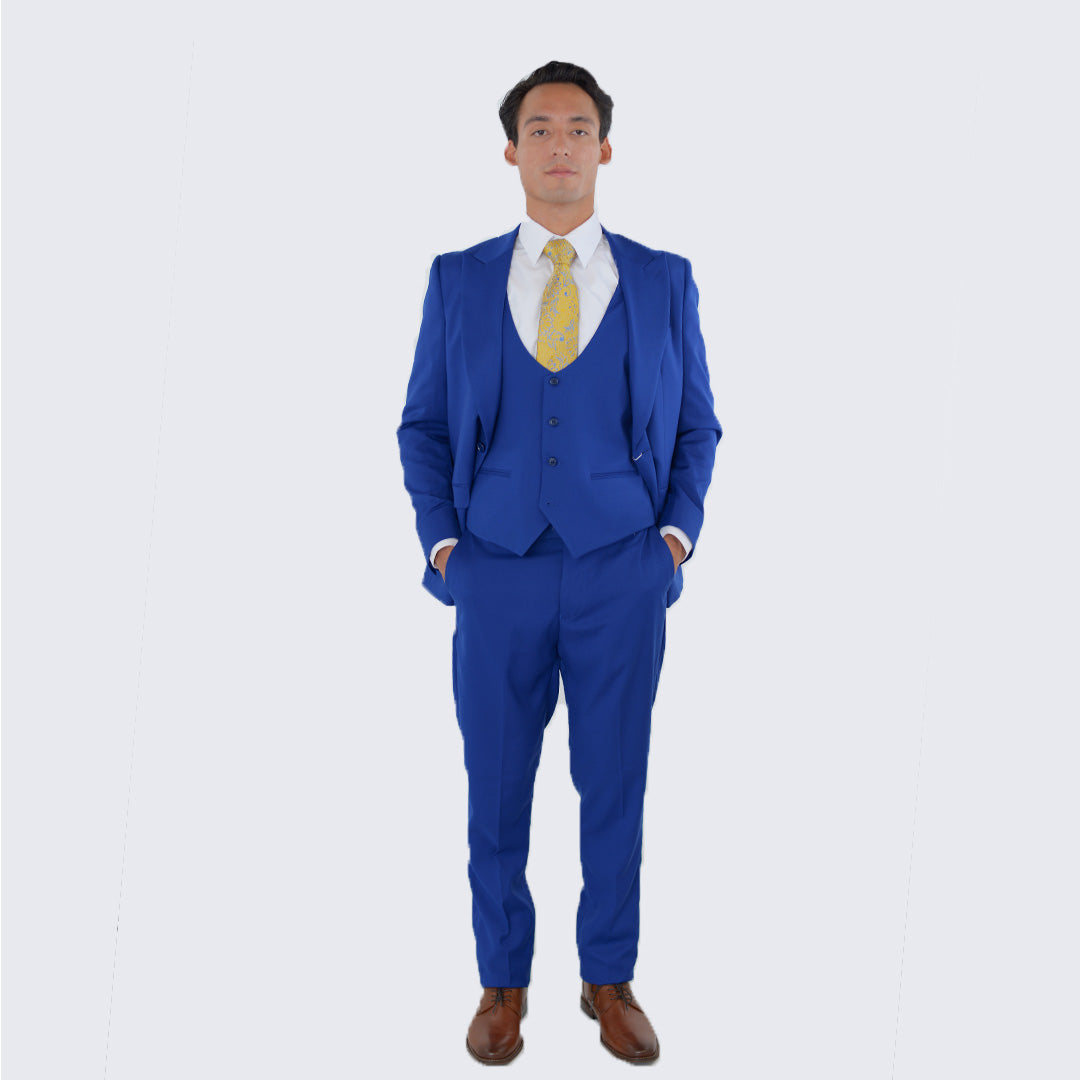 [DISCOUNTED] Indigo Slim Fit Three Piece Suit with Large Peak Lapel Stacy Adams - Limited Sizes