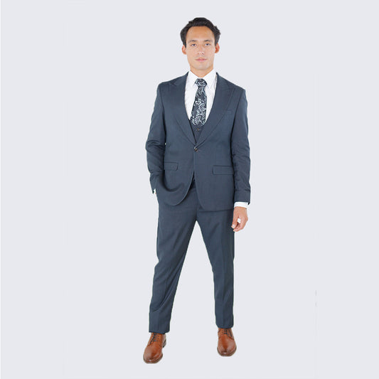 [DISCOUNTED] Charcoal Gray Slim Fit Three Piece Suit with Large Peak Lapel by Stacy Adams - Limited Sizes