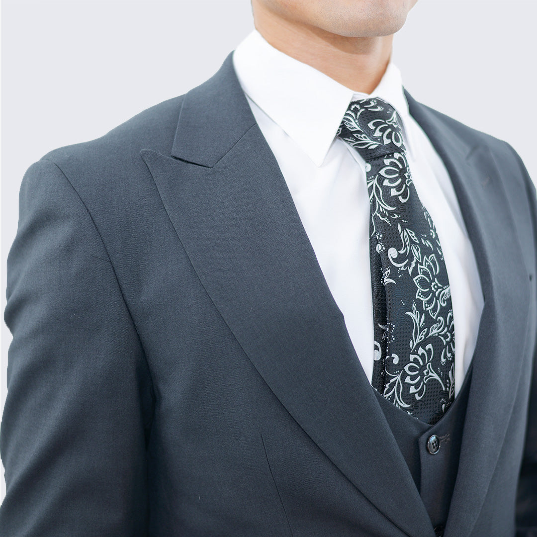 [DISCOUNTED] Charcoal Gray Slim Fit Three Piece Suit with Large Peak Lapel by Stacy Adams - Limited Sizes