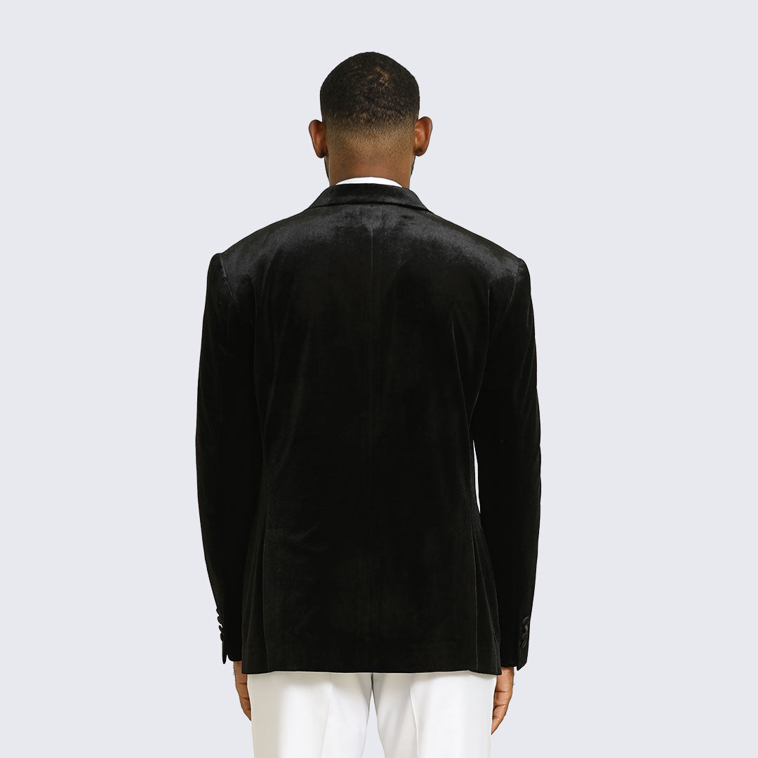 Black Velvet Tuxedo Jacket with Rhinestone Peak Lapel – Wedding & Prom